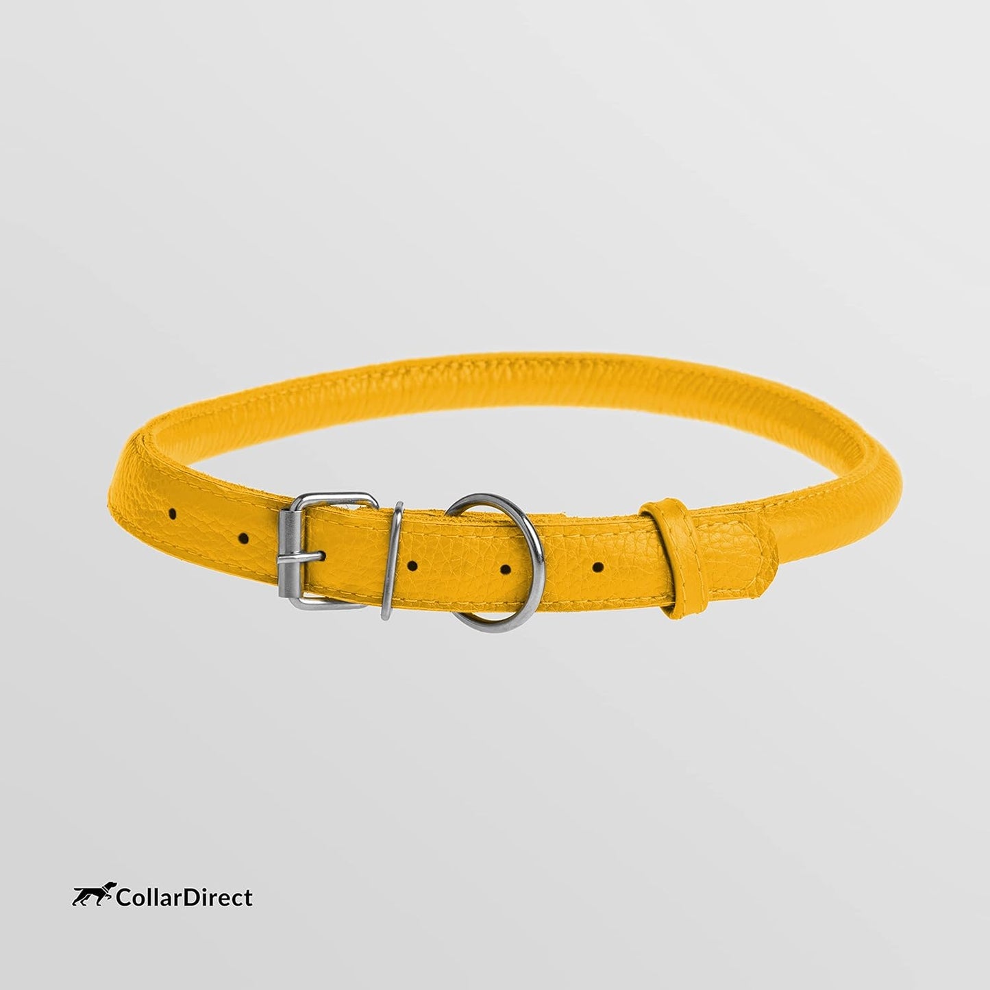 CollarDirect Rolled Leather Dog Collar, Soft Padded Round Puppy Collar, Handmade Genuine Leather Collar Dog Small Large Cat Collars 13 Colors (18-22 Inch, Yellow Textured)