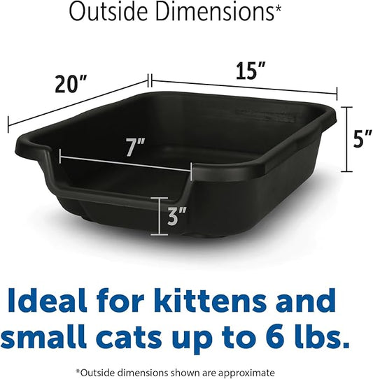 KittyGoHere Senior Cat Litter Box, Small Size, Black, Pet Safe Kitty Litter Box, Low 3" Entry, Lots More Room for Your Cats Comfort - Includes 1 Kitty Pan & 1 Curved Pet Scoop
