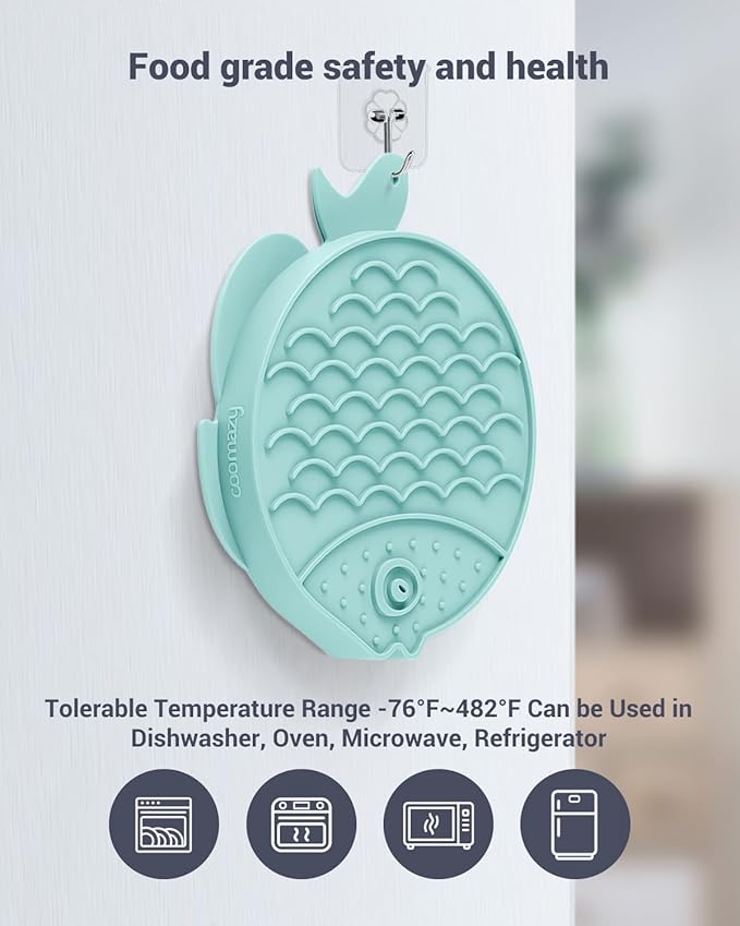 Coomazy 2-in-1 Silicone Slow Feeder Dog Cat Bowls, Lick Mat Interactive Puzzle Toy for Pets Dry/Wet Food Training, Keeps Dogs Cats Busy, Prevents Puppy Kitty Overeating (Cyan, 1.2 Cup)