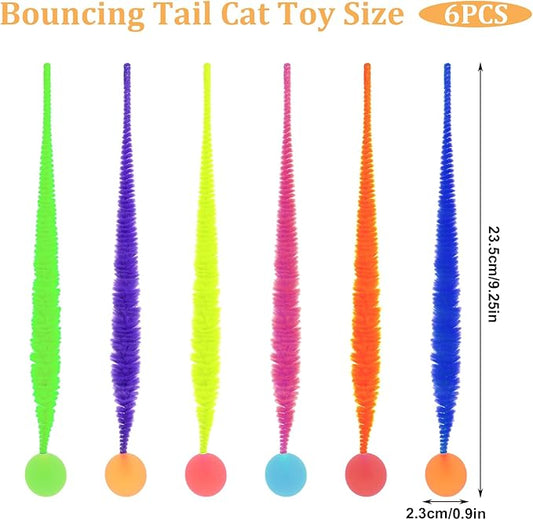 6 Pcs Bouncy Ball for Cats, Colorful Fuzzy Bouncy Cat Worm Toy Ball Fuzzy Worms (Balls Colors are Random)