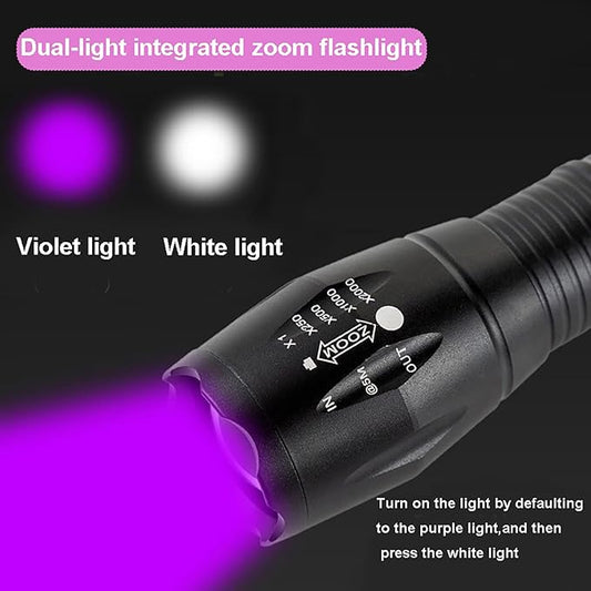 UV 395nm Flashlight USB Rechargeable, Blacklight Flashlight, LED Torch with White and Ultraviolet Light Combo, Black Light Pet Urine Detector for Dog Cat Pee, AC Leak, Scorpions, Rocks, Resin