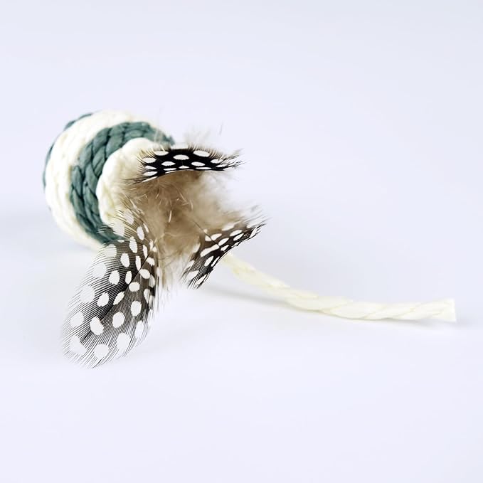 TTcat Cat Toys Set with Paper Rope & Feathers Ball and Mouse - 2 Pack, Interactive Toys for Indoor Cats,Kittens