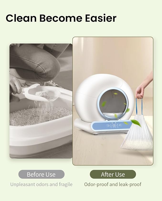 Self-Cleaning Cat Litter Box Liners - 60 Pack, Drawstring Cat Litter Waste Bags for Automatic Litter Box-18" x 18"