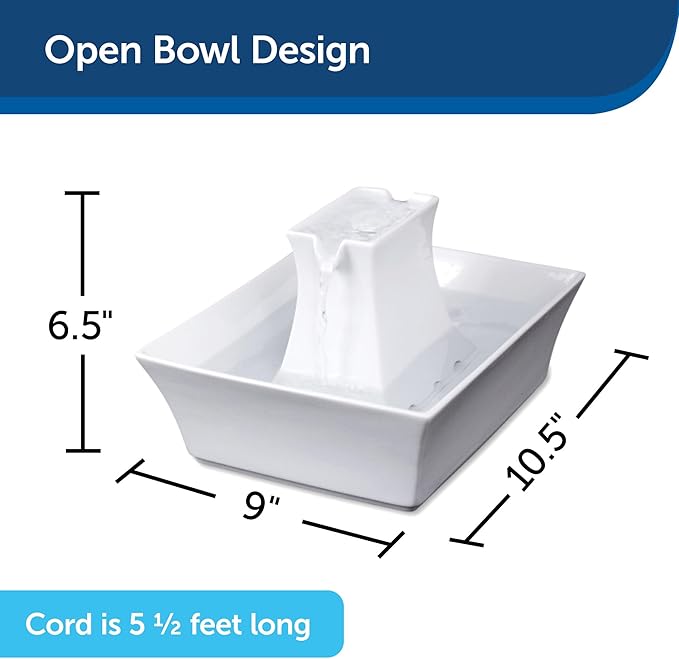 PetSafe Drinkwell Pagoda Ceramic Cat & Dog Water Fountain, 70oz Capacity, Encourages Hydration, Open Bowl Design, White