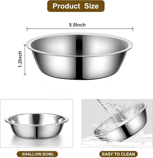 Stainless Steel Raised Cat Food Bowl for 2 Bowls, 5.5-Inch Replaceable Cat Bowl, Pack of 2 (Not fit 4.7 inch 3 Bowls)