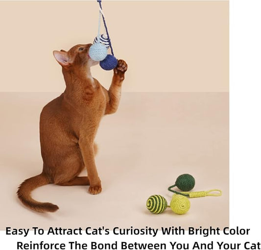 Cat Toy Sisal Ball Hanging Cat Toy Handmade Cat Rope Ball Chew Eco-Friendly Toy Pets Interactive Toy Cat Toys for Indoor Cats (Primary Color, 1pcs)