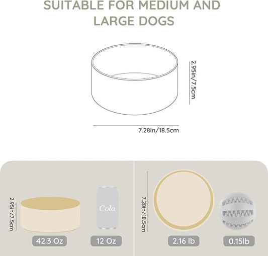 SPUNKYJUNKY 42OZ Ceramic Dog and Cat Bowl, Modern Cute Weighted Food Water Bowl for Replacement Beige (1 Pack)