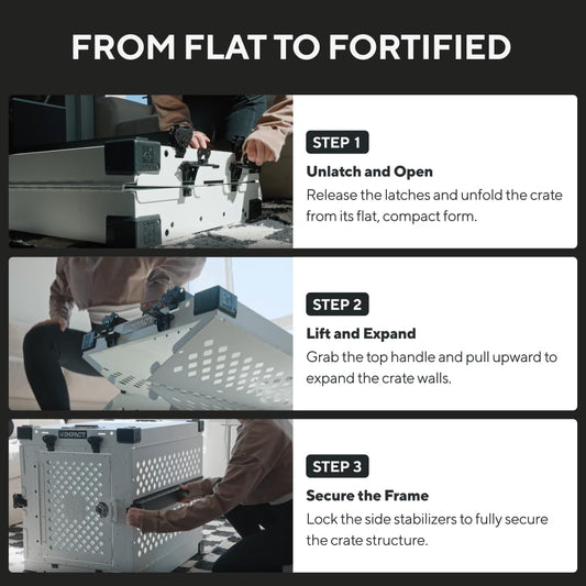 Impact Collapsible Dog Crate - Foldable Hard Crate for Large Dogs - Heavy Duty Travel Kennel with Powder-Coated Aluminum - Quick Setup for Indoor & Outdoor (White, 40" (40.5" L x 23" W x 29" H))