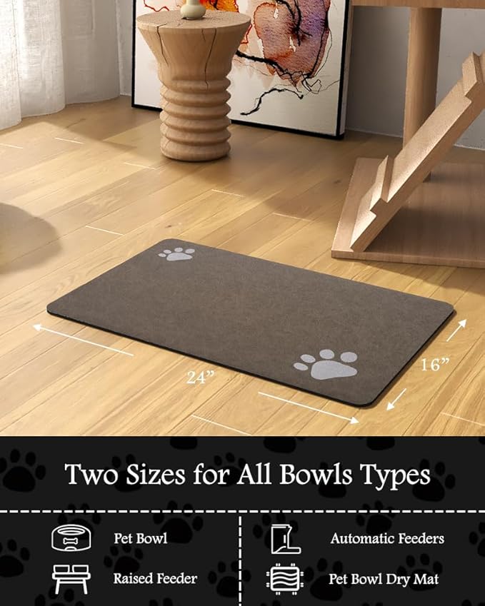 Pet Feeding Mat-Absorbent Dog Mat for Food and Water Bowl-No Stains Quick Dry Water Dispenser Mat-Dog Accessories Pet Supplies-Bowl for Messy Drinkers(Brown,16"x24"