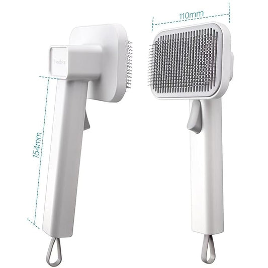 Self Cleaning Slicker Dog Cat Brush for Shedding - Deshedding Tool with Max Massage Tips, Grooming Brush for Short Medium Haired Cats & Dogs (White)