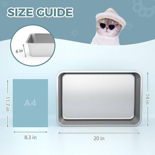 Stainless Steel Cat Litter Box, 6in Cat Litter Pan for Cats and Rabbits, Metal Litter Box High Sides Nonstick Odor Control Anti-Corrosion