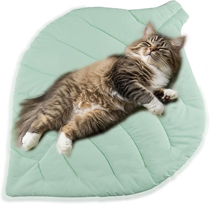Cat Cooling Mat Pet Leaf Shaped Pad 26.5"x19.5" Breathable Durable Easy to Clean Pet Cool Mats for Cat and Small Dog use in Floor,Bed,Sofa,Chair,Kennel (Light Green)
