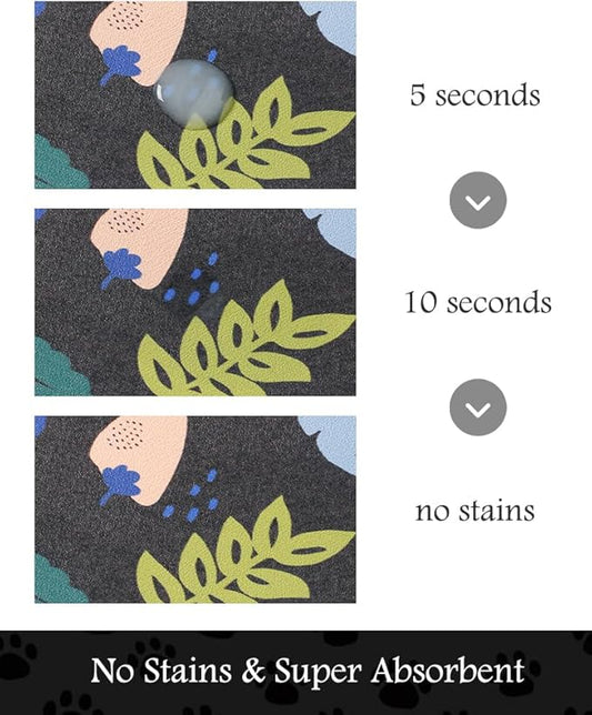 Pet Feeding Mat-Absorbent Dog Mat for Food and Water Bowl-No Stains Quick Dry Water Dispenser Mat-Dog Accessories Pet Supplies-Bowl for Messy Drinkers(DARKFLOWERS,23"x34"