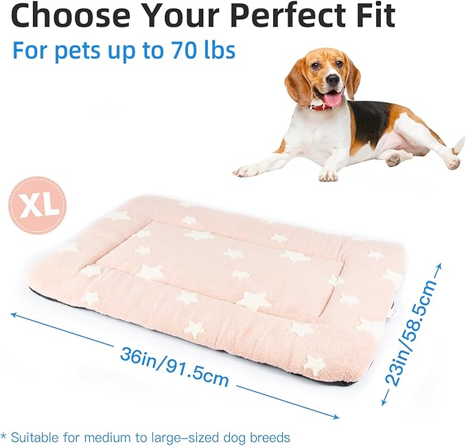 Mora Pets Dog Crate Pad Dog Kennel Bed Mat for Large Dogs Washable Cute Star Pet Bed for 36 inch Cage Ultra Soft Flat Puppy Cat Cushion for Cozy Sleeping Anti-Slip Pink 36 x 23