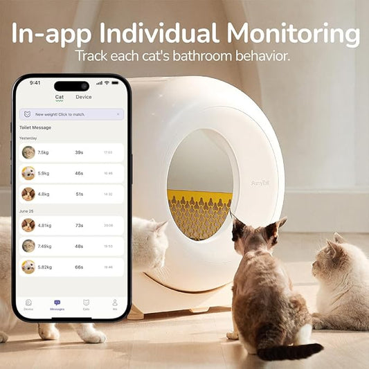 Self Cleaning Litter Box with APP - Automatic Cat Litter Box for All Your Cats, Odor Control, Spacious Interior and Large Wastes Bin Capacity,Includes 40 Litter Bags