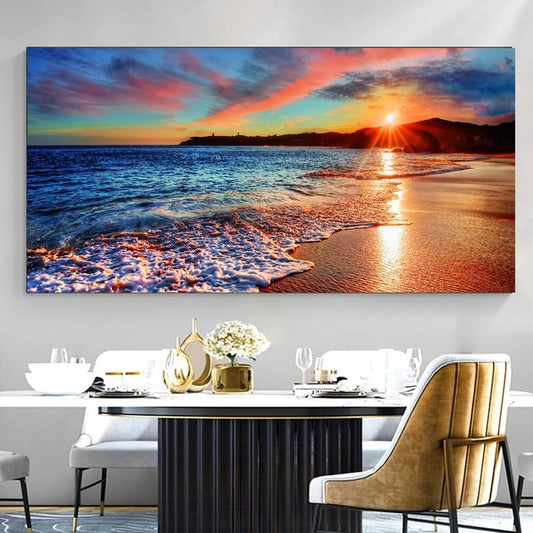 Yxbhhym-Beach Wall Art Pictures Decor for Bedroom Large Ocean Canvas for Wall Art Living Room Sunset Painting Coastal Artwork for Wall Seascape Print Sea Poster Landscape Office Art Home Decorations