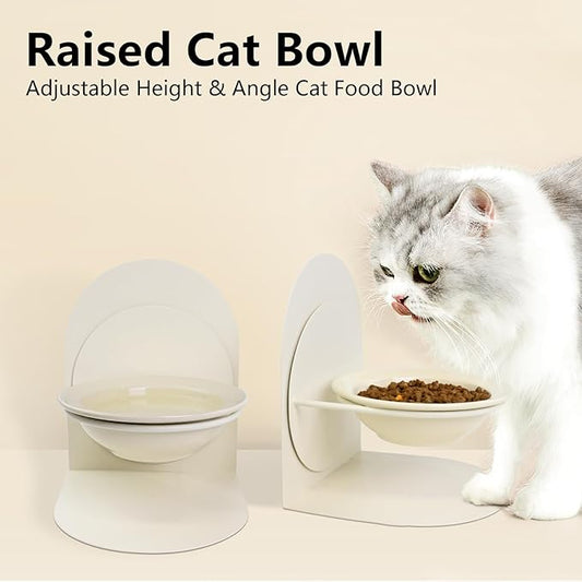 2-Pack Adjustable Cat Bowls with Magnetic Iron Stand & Ceramic Bowls – Dual Height & Angle Adjustable, Non-Slip Design for Comfortable Feeding