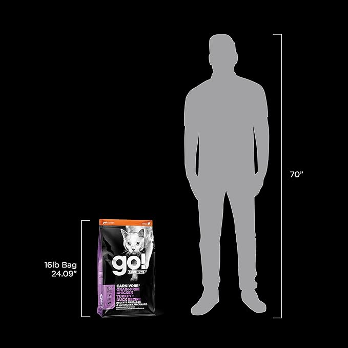 Go! Solutions Carnivore, Grain-Free, Protein Rich Dry Cat Food, Chicken, Turkey and Duck Recipe, 16 lb Bag