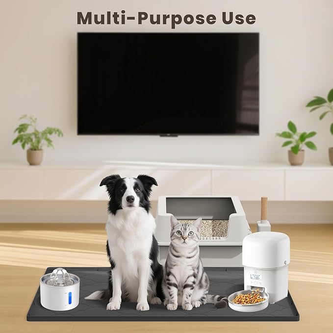 Cat Mat for Litter Box, 34" X 22" Large Silicone Cat Litter Trapping Mat, Easy Clean for Scatter Control, Soft on Kitty Paws, Waterproof, Urine-Proof, Non-Slip Kitty Litter Mat for Floor, Black