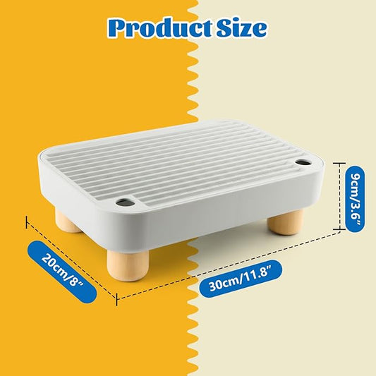 Litter Box Step, Cat Step/Ramp/Catcher with Wooden Base, Filter Function, Easy to Clean, Ideal for Kitten & Elderly Cats (Light Grey)