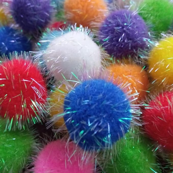 30 Pieces 1.6 inches Sparkle Pom Pom Balls for Cat - Interactive Glitter Balls, Multicolor, Best as Kitten Play Toys