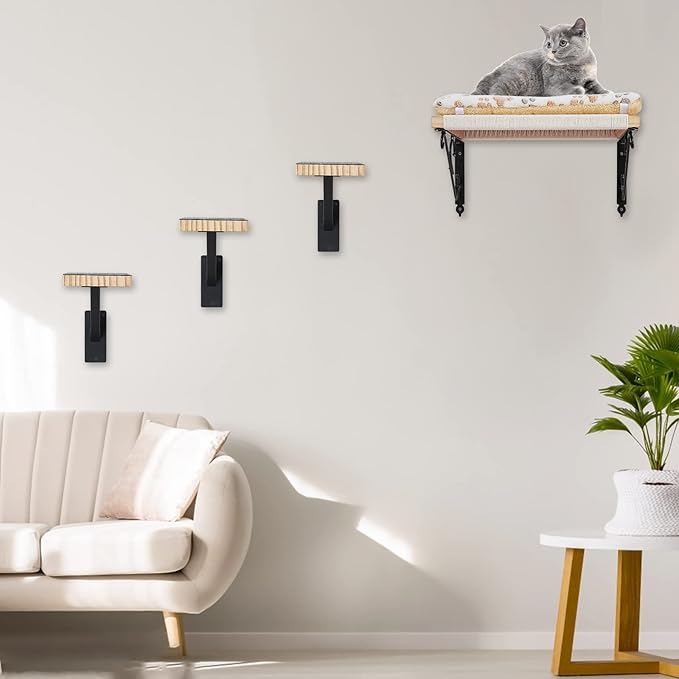 Cat Climbing Steps - Sturdy Metal Wall Steps & Shelves, Indoor Cat Furniture & Perch, Hammock Bed, Easy to Install