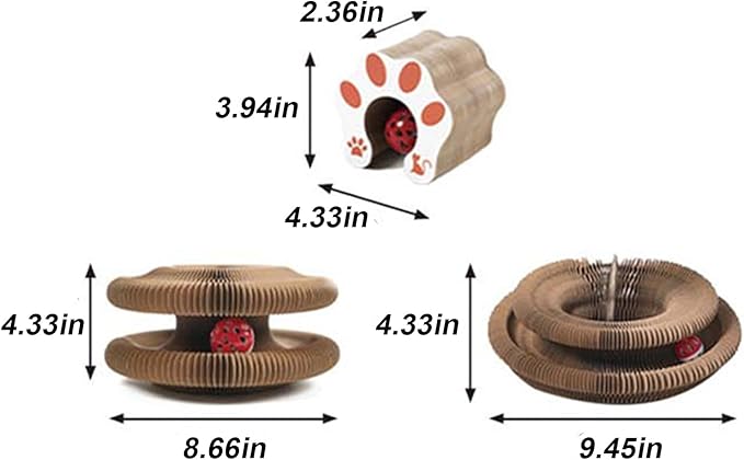 Kitty Kurlz Cat Toy, Magic Organ Cat Interactive Scratcher Cardboard with Bell Ball, Foldable & Changeable Accordion Shape Exercise Anxiety Relief Toy for Indoor Cats(2PCS)
