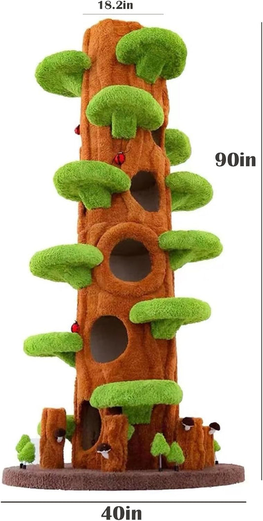 Magic Forest Cat Tree Tower, 90 inches Tall, Real Solid Wood Cat Tree for Multi-Cat Household