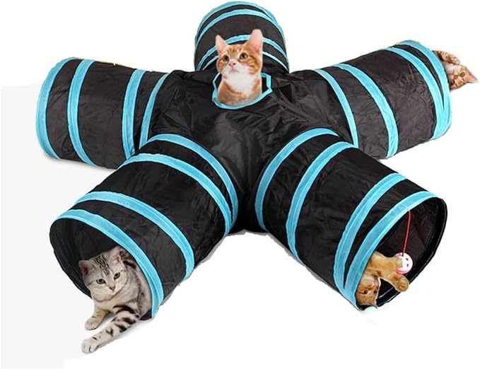 Indoor Outdoor Cat Play Tunnel - Large Cat Toy Kitten Kitty Rabbit (5 Way) Tunnel