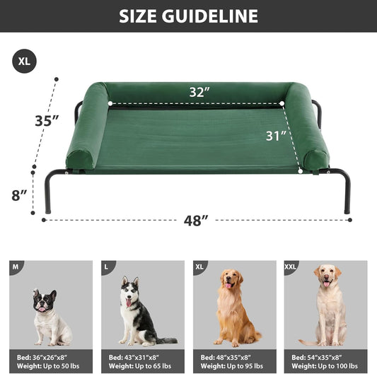 RRPETHOME Large Elevated Cooling Dog Bed, Raised Dog Cot Beds for Large Dogs, Elevated Outdoor Pet Bed, Chew Proof Portable Cooling Pet Cot with Skid-Resistant Feet and Breathable Mesh