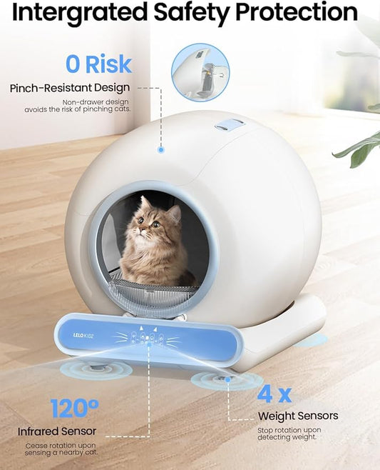 Self Cleaning Litter Box, Integrated Safety Automatic Cat Litter Box Self Cleaning 65L+9L for Multiple Cats, App Control, Odor Removal, Includes Mat & Liner (3 Rolls) - Blue
