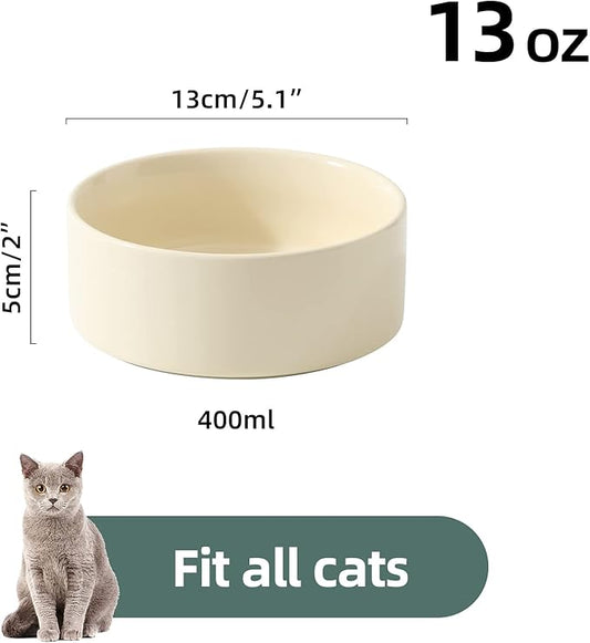 Ceramic Set of 2 Cat Bowls, Food and Water Bowls for Cats, Kitty, 2pcs Cat Dishes, Pet Feeder(5.1inch, 2 x Beige Bowls)