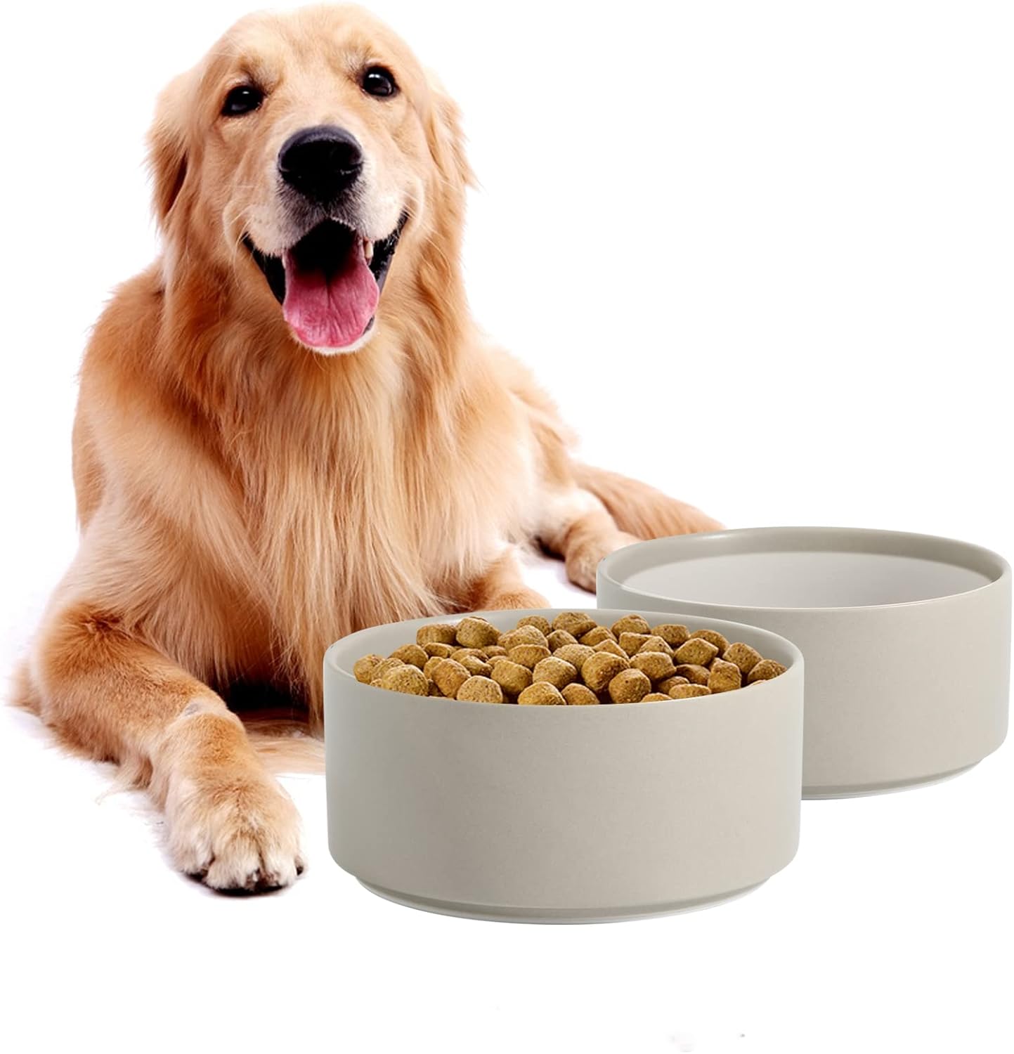 Non-Slip 8.2inch Ceramic Dog Food and Water Bowl for Large Breed Dogs, Pet Bowl for Replacement (Single Bowl, Grey)