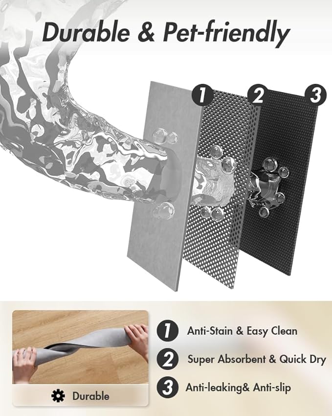 MontVoo-Absorbent Pet Feeding Mat-No Stains Pet Mat for Food and Water Bowl-Quick Dry Cat & Dog Food Mat Water Dispenser Mat-Pet Supplies Mat-Dog Water Bowl Mat for Messy Drinker Light Grey