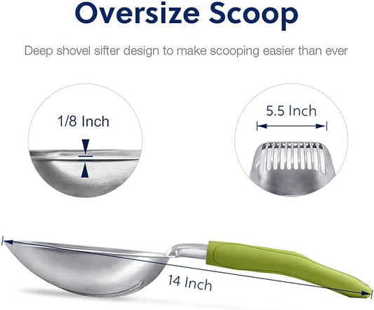WePet Cat Litter Scoop, Aluminum Alloy Sifter, Kitty Metal Scooper, Deep Shovel, Long Handle, Poop Sifting, Kitten Pooper Lifter, Durable, Heavy Duty, for Litter Box