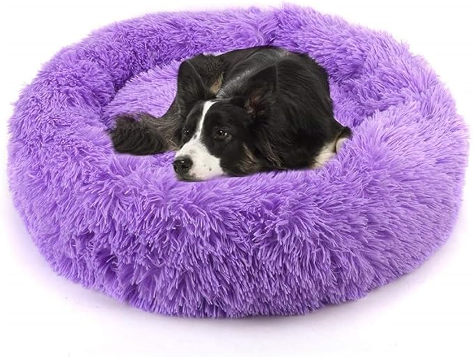 Large Cat Beds for Indoor Cats - Dog Beds for Small Medium Dogs, Large Cat Bed Washable 24 Inches, Anti Anxiety Round Fluffy Plush Faux Fur Pet Bed