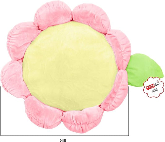TONBO Soft Plush Small Cute and Cozy Pastel Pink Flower Dog Cat Bed, Washer and Dryer Friendly, (Pastel Pink)