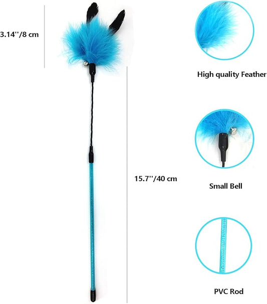 Cat Feather Wands, 3 Colors Soft Turkey Feather Teaser Wands Interactive Unbreakable Kitten Wands Fun Kitty Toy for Indoor Cats Play Exercise