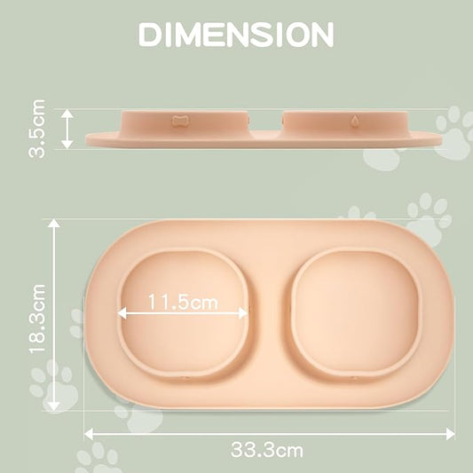 Dog Food Bowls Pet Bowls & Dog Water Bowls with No-Spill and Non-Skid, Feeder Bowls with Dog Bowl Mat for Small Medium Large Size Dogs Cats Puppy Pets, Dog Dishes (Khaki)
