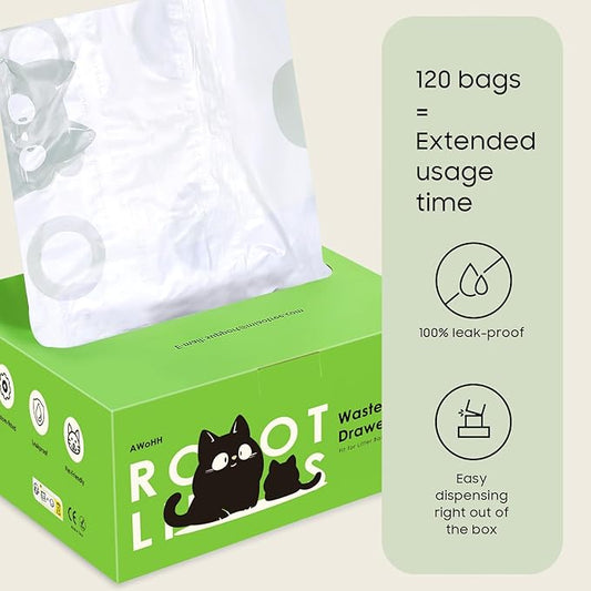Cat Litter Box Robot 4 and 3 Waste Bags, 120 Pack Automatic Litter Box Bags, Thick Heavy Duty Cat Litter Box Liner Bags 25.2 x 15.7 IN