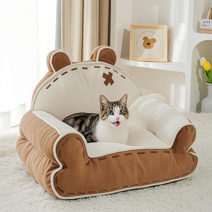 寵幸 Cat Couch Bed for Indoor Cats, Cute Couch for Pets, Shape Design Cat Sofa Bed with Bear Ear, Fluffy Pet Beds with Non-Slip Bottom, Up to 20 lbs, 25 inches