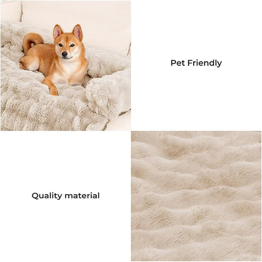 FUNNY FUZZY Pet Fluffy Fuzzy Couch Cover, Calming Washable Dog Bed Sofa Protector Pets Mat for Small Dogs and Cats (Coffee,27.56 × 24.02 × 5.51 in)
