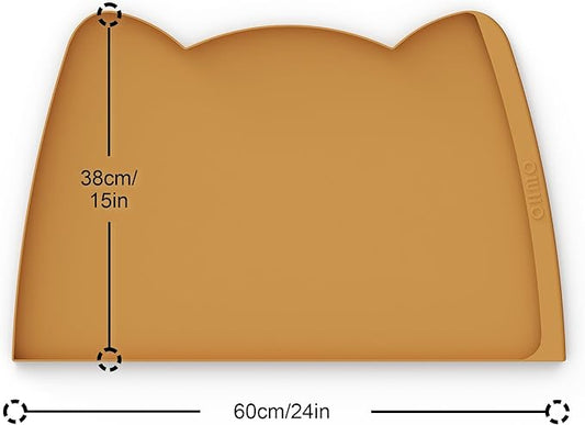 OHMO Dog Food Mat(Honey, 24 * 15'') w/Residue Collection Pocket Silicone Pet Feeding Mat for Floor High Edges Anti Spills Waterproof Cat Water Bowl Tray, Easy Clean Placemat