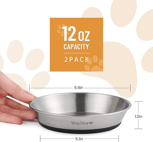 Cat Bowls, 4 Pcs Stainless Steel Cat Bowls for Food and Water, Whisker Fatigue Shallow Non-Slip Cat Dishes Plates for Small Dog Puppies Cats