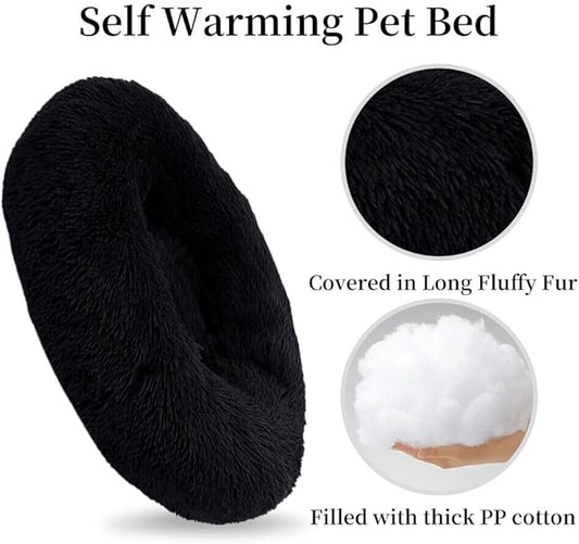 Cat Beds for Indoor Cats - Cat Bed Washable 20/24 inches, Dog Beds for Small Medium Dogs, Anti Anxiety Round Fluffy Plush Faux Fur Cat Bed, Thick Bottom (Dark, Medium)