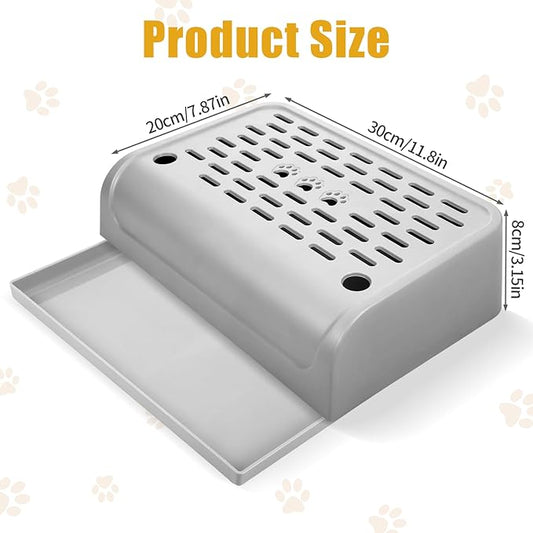 Cat Ramp for Litter Box Step, Stainless Steel Automatic Litter Box Ramp Cat Steps Mat with Filter Function, Double Layered Self Cleaning Cat Stairs with Storage Space for Litter Catcher (Grey)