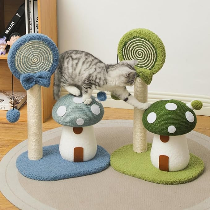 Mushroom Lollipop Cat Scratcher Furniture Mushroom Cat Tree Condo Cat Climbing Frame Sisal Rope Cat Tower for Indoor Cats (Green)