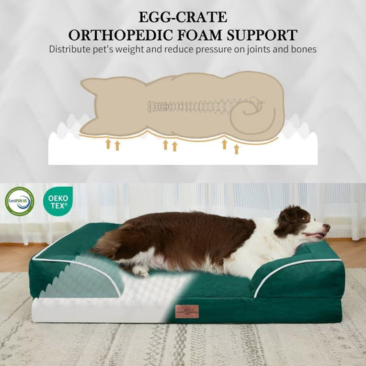 Comfort Expression Extra Large Dog Beds Jumbo Breed, Orthopedic Dog Bed Waterproof, PV Washable Pet Sofa Couch with Removable Cover & Non-Slip Bottom(Jumbo,Emerald)