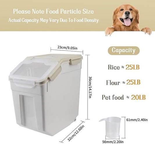 AnRui 25Lbs Airtight Rice Storage Container, Large Flour Storage Containers BPA Free Kitchen Pantry Food Storage Bin Sugar Snack Cereal Grain Organizer Box with Wheel, Scoop, 4Pack, Grey