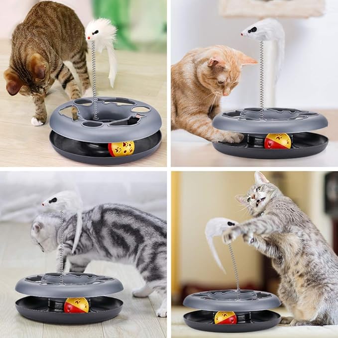 Interactive Kitten Toys Roller Track with Catnip Spring Pet Toy with Exercise Balls Teaser Mouse for Indoor Cats (Soft Grey)
